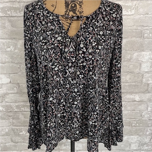 Hinge Black Floral Bell Sleeve Blouse - Picture 1 of 5